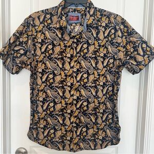 Consequence Men’s Navy Paisley Short-Sleeve Button-Down Shirt Fun Date Party